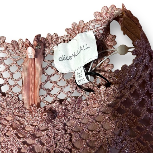 Alice McCall Rouge pink Boogie Nights Cropped Metallic Crocheted Jumpsuit Size 0 - Picture 6 of 12